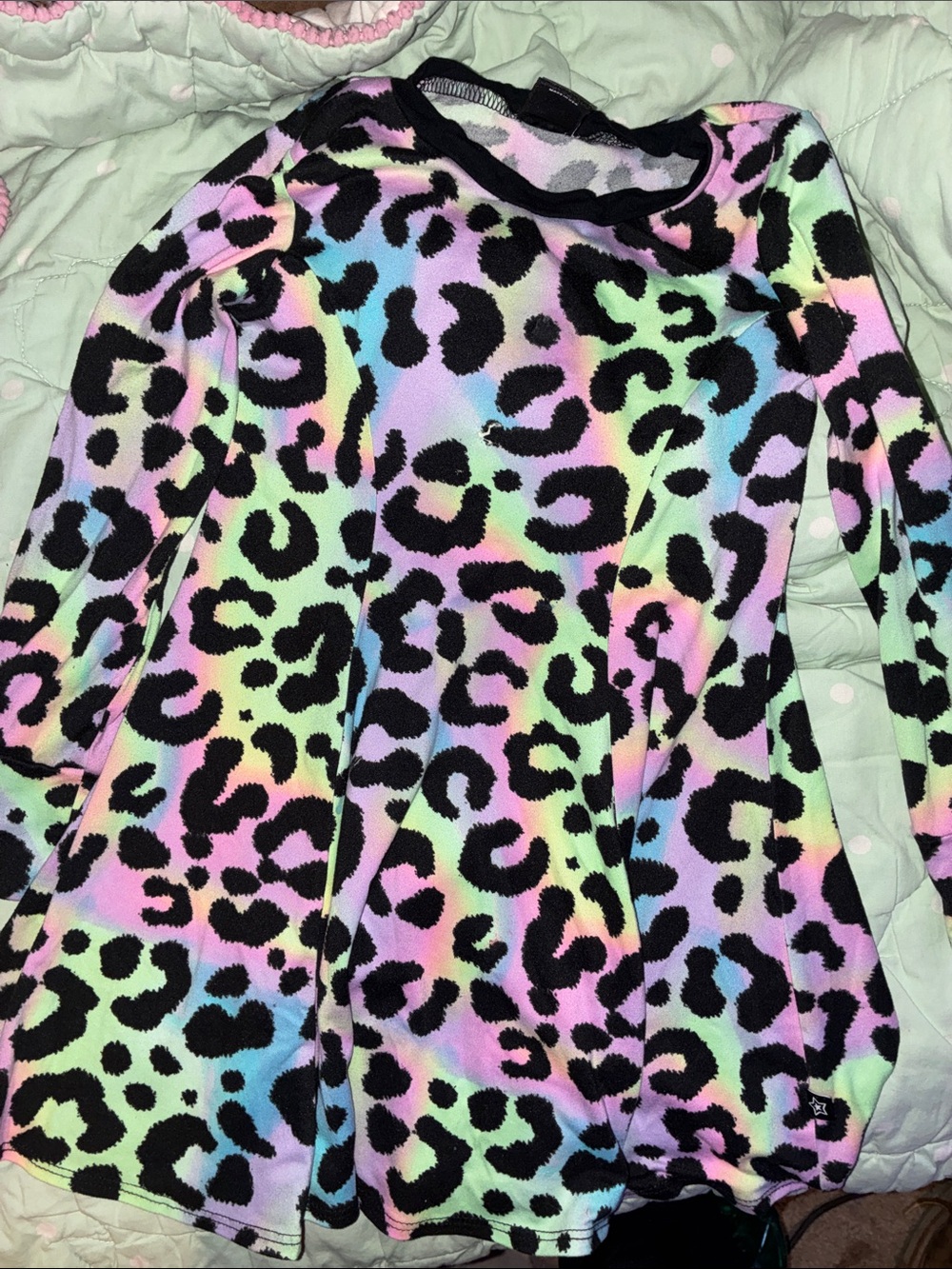 Girls' Multicolor Rainbow Leopard Print Long Sleeve Dress - Black Accents